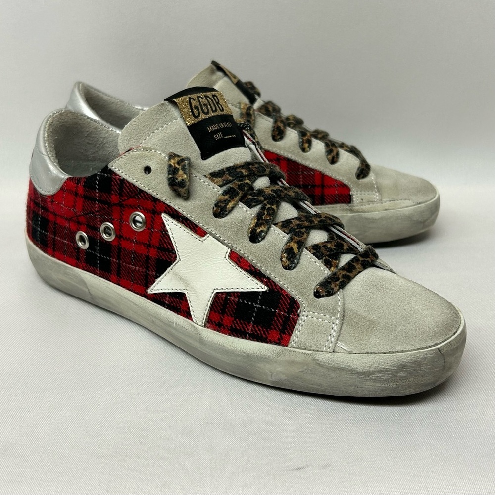 Golden Goose Flannel Low Top Plaid Sneakers with Star Accent Women’s 6 / 36